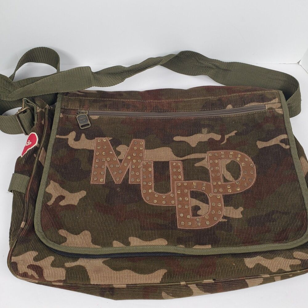 Vintage Mudd Bag Messenger Crossbody Camo Corduroy Y2K Gorpcore Grunge Goth Logo